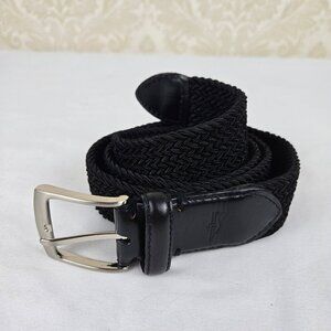 Dockers Men's Size 34 Black Woven Belt Leather Trim Silver Hardware Casual